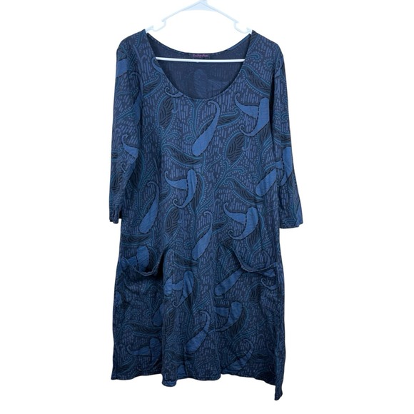 Fresh Produce Dalia Dress Size Large Gray Abstract Cotton 3/4 Sleeve Pockets EUC - Picture 1 of 5